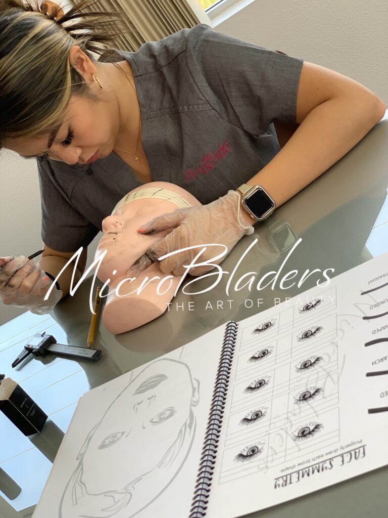 A microblading artist practicing 